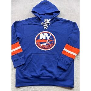 New York Islanders NHL Mens Size Medium Lace Up Hoodie Royal Blue Orange New